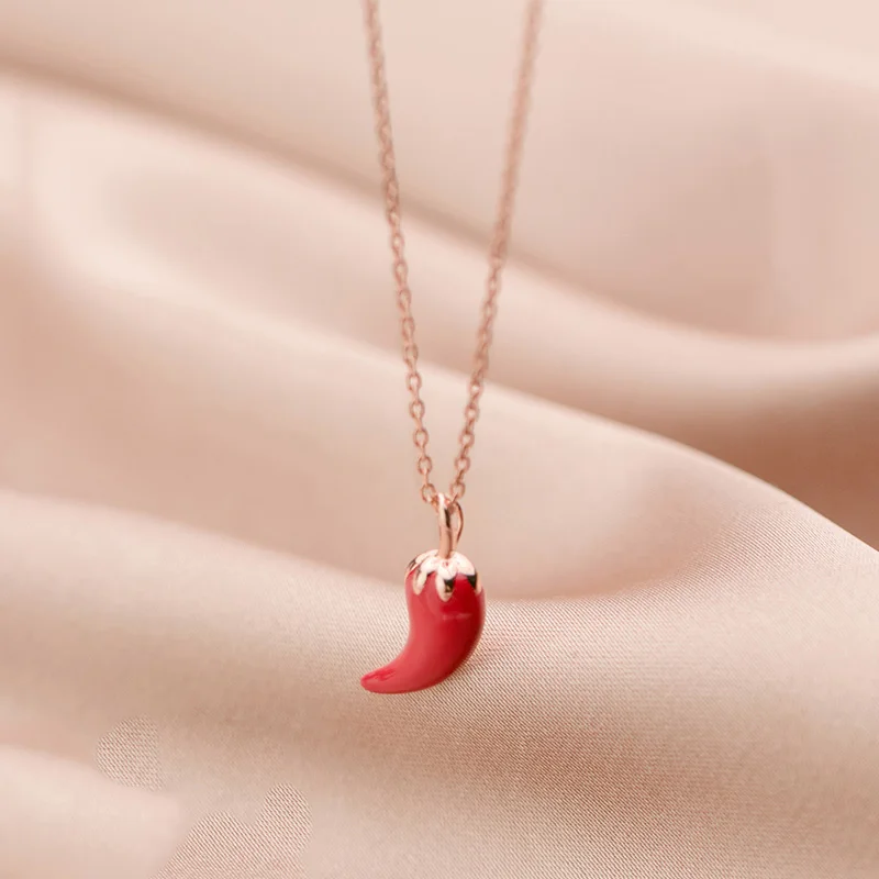 

PONYKISS Classic S925 Sterling Silver Cute Red chili Dangle Chokers Necklace For women Party Fine Jewelry wholesale Accessory