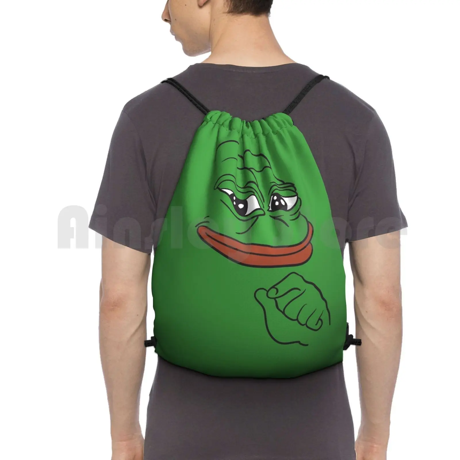 

Smug The Frog Backpack Drawstring Bags Gym Bag Waterproof Smug Frog Green Animal Meme Trump Kek Humor 4Chan Reddit
