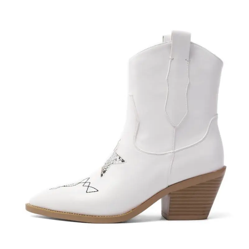 FITWEE женская обувь Женские ботильоны с острым носком В ковбойском стиле Ботинки