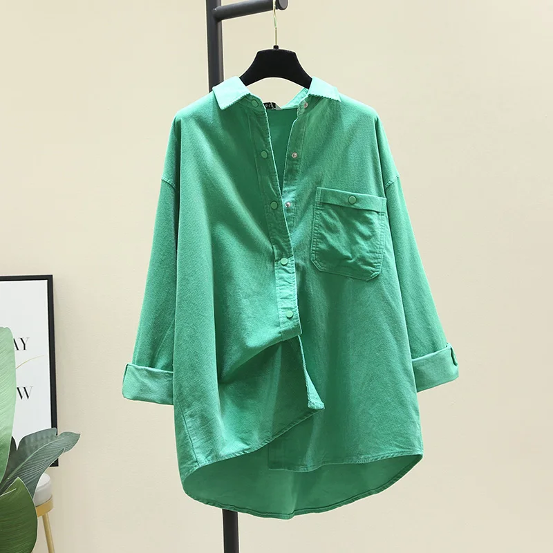 

SuperAen зеленые вельветовые женские рубашки Осень-зима 2022 новые свободные повседневные топы с отложным воротником