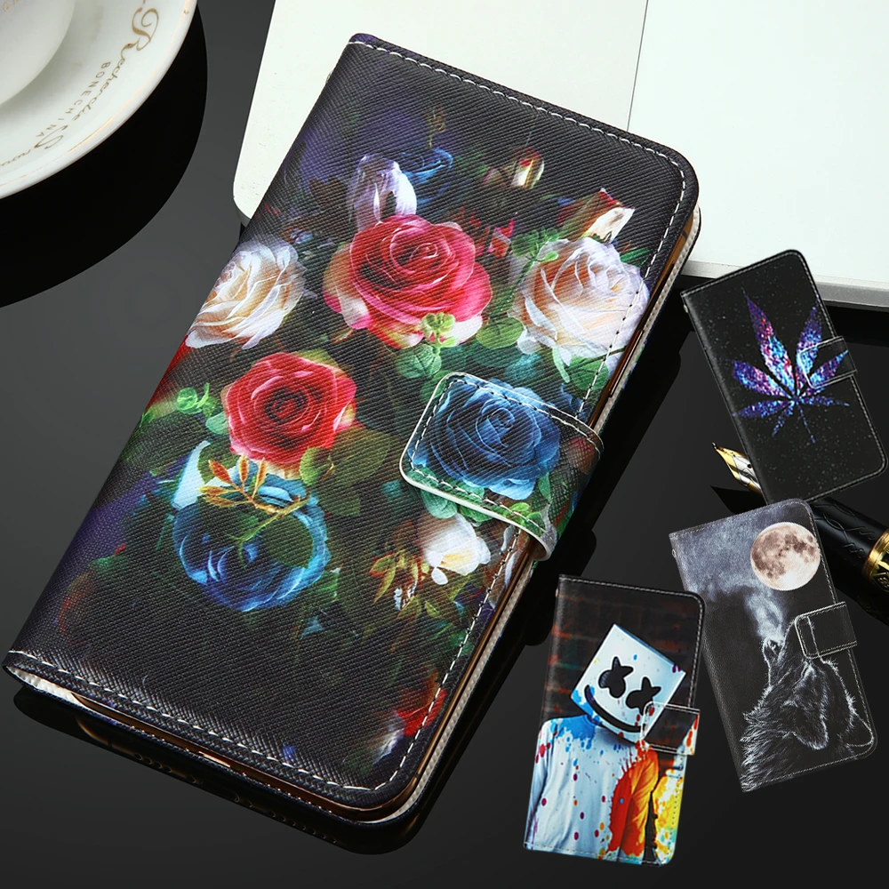 

For Alcatel A2 XL 8050D Idol 4 6055K 3C Hero 2C POP Astro One Touch Hero 2 Idol 2 mini S PU Painted flip cover slot phone Case