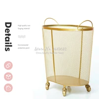 new modern golden fashion metal gold color dirty clothes storage handle laundry basket home creative organizer with wheel