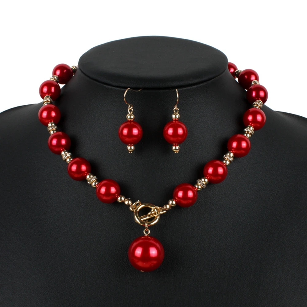 

DiLiCa Trendy Imitation Pearl Jewelry Sets Women Choker Necklace Earrings Set Short Necklaces & Pendants Party Jewelry