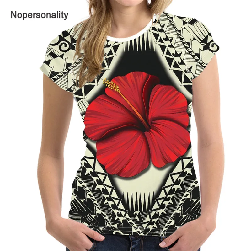

Nopersonality поли Гавайский Гибискус принт Женская футболка 3D Печатный Повседневный Дамский винтажный узор футболки Женская мода 2021