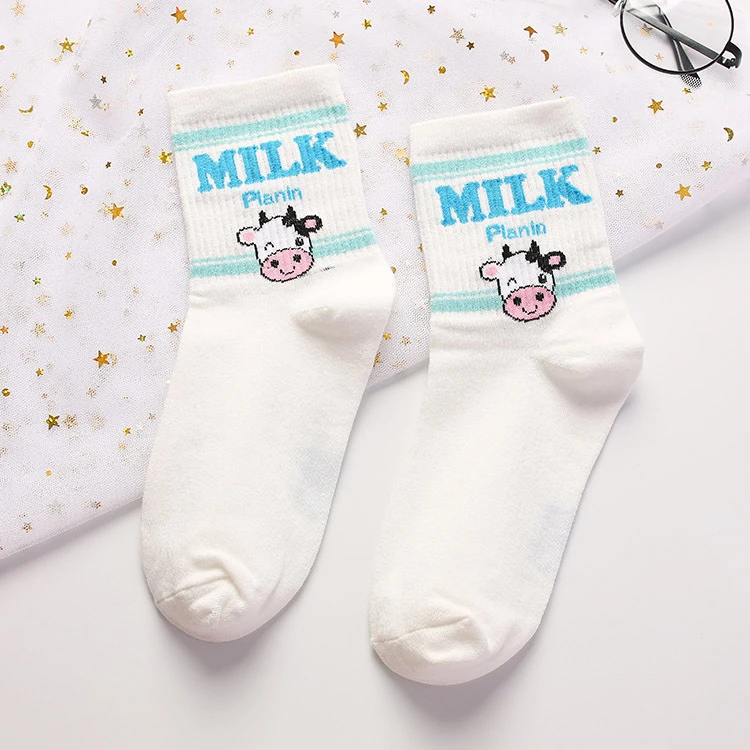 milk blue CHAOZHU японский swag мультфильм Динозавр пекарь молоко посылка для женщин девочек забавные носки повседневные уличные хип-хоп Модные женские harajuku - Цвет: milk blue