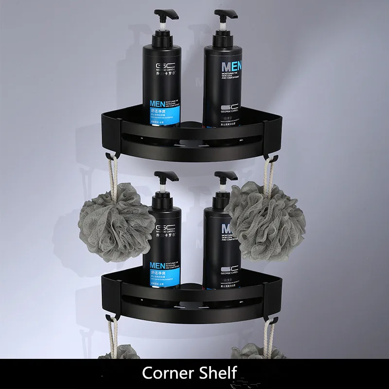 bathroom shelf Аксессуары для ванной комнаты полотенцесушитель бумажный держатель, вешалка для полотенец, держатель для туалетной щетки, держатель для полотенец алюминиевый черный набор аксессуаров для ванной комнаты - Цвет: bathroom shelf