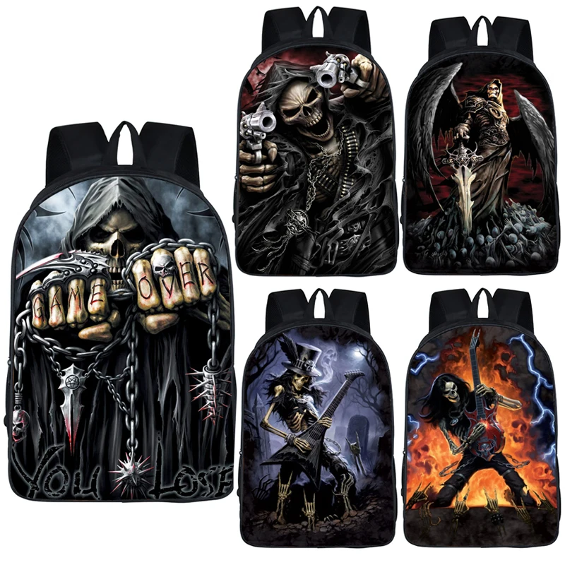 Крутой рюкзак Grim Reaper для мужчин и женщин, рюкзак Azrael Skull, рюкзак для детей, школьные сумки для подростков, девочек, мальчиков, рок рюкзаки