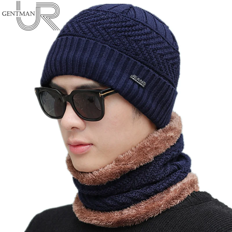 2pcs / комплект шапка мода мужская зимняя вязание шапки для мужские теплый толстый