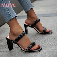 new style womens shoes fashionable sexy folds square toe square heel outer wear womens shoes high heeled sandals