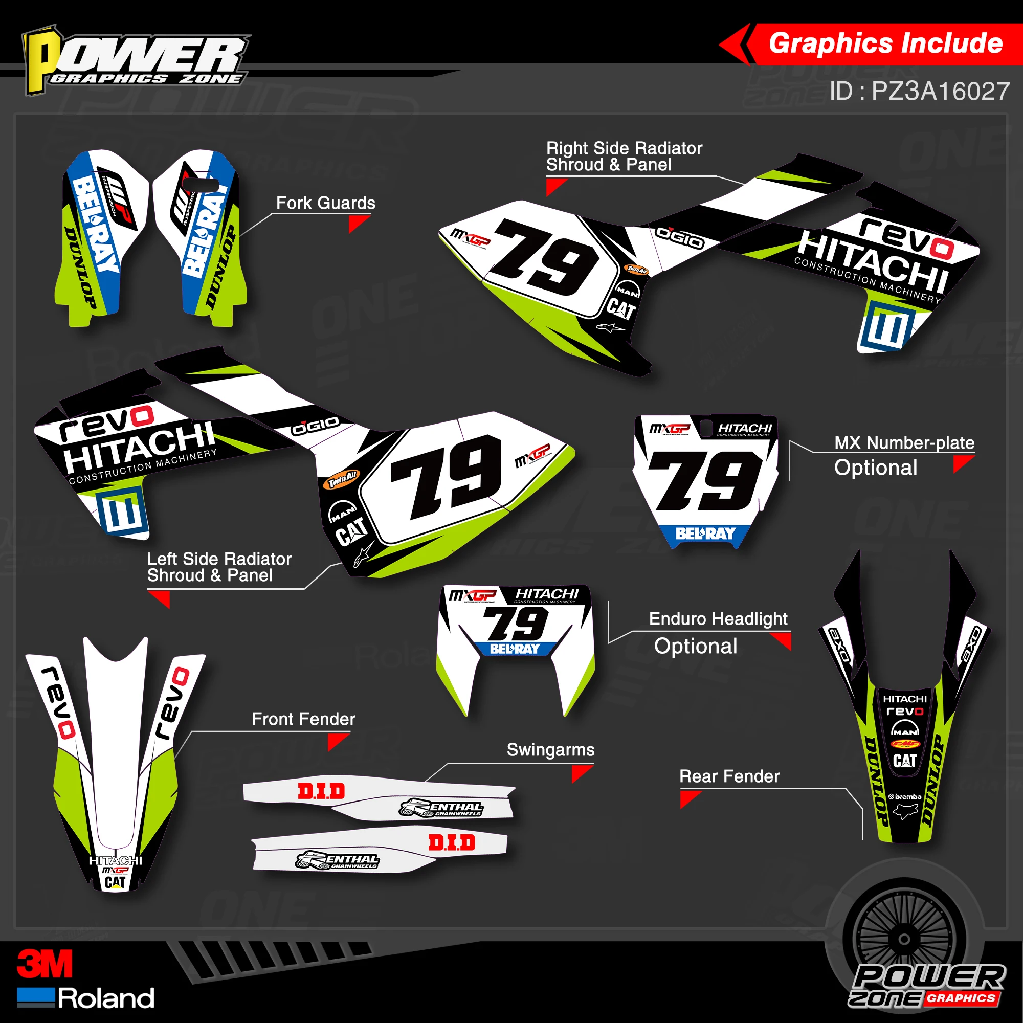 PowerZone Custom Team Graphics наклейки 3M Набор стикеров для Husqvarna 2016-18 TC FC TX FX FS 2017-19 TE FE 125-450cc 27 |