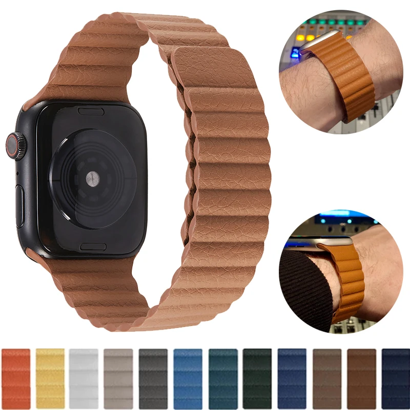 

Leather Correa for Apple Watch Band 44mm 40mm Magnetic Loop Bracelet for Iwatch Series SE 6 5 4 3 2 1 Smartwatch Strap 38mm 40mm