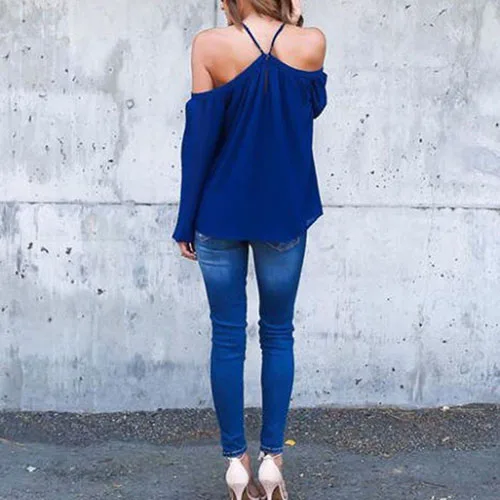 Женская летняя сексуальная шифоновая блузка с открытыми плечами и длинным