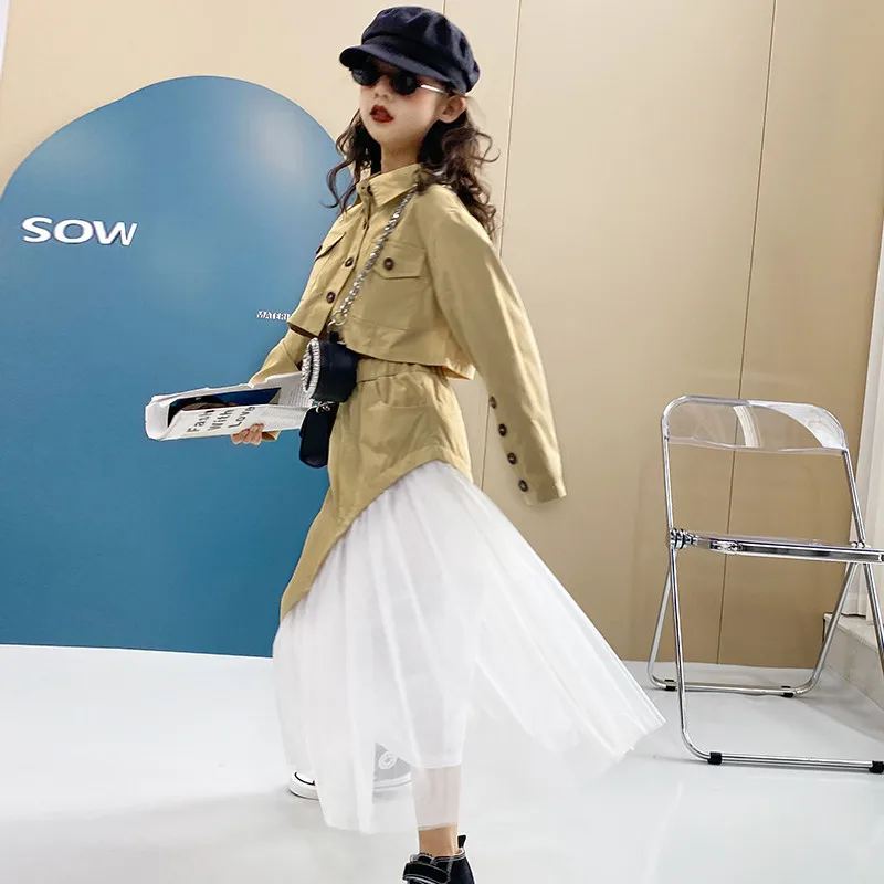 

Girls Workwear Set 2021 Spring New Style Girl Jacket Mesh Skirt Two-piece Set