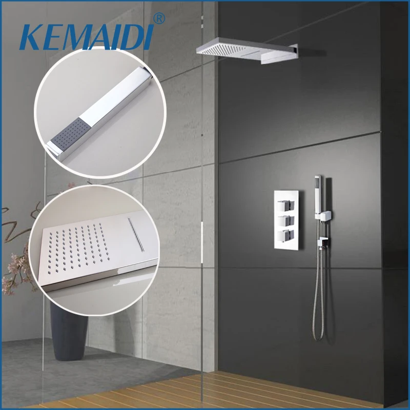 KEMAIDI роскошный настенный квадратный стиль латунный душевой набор с водопадом