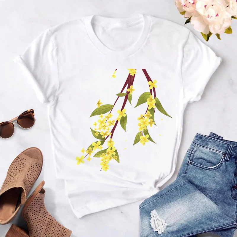 

Simple Design Harajuku Casual Tops Female Short Sleeve White Tees Shirts New Fashion Women T-shirt Red Flower Printed T-shirts