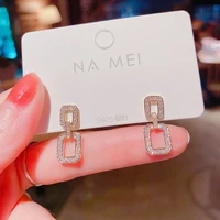 new simple personality full diamond square earrings for women korean fashion jewelry daily wear earrings birthday party gifts