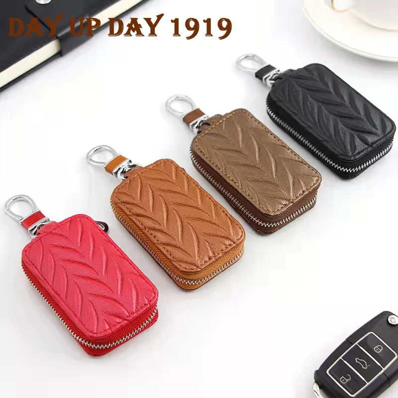 

Men Key Holder Housekeeper Leather Car Key Wallets Keys Organizer Women Keychain Covers Zipper Key Case Bag Unisex Pouch Purse