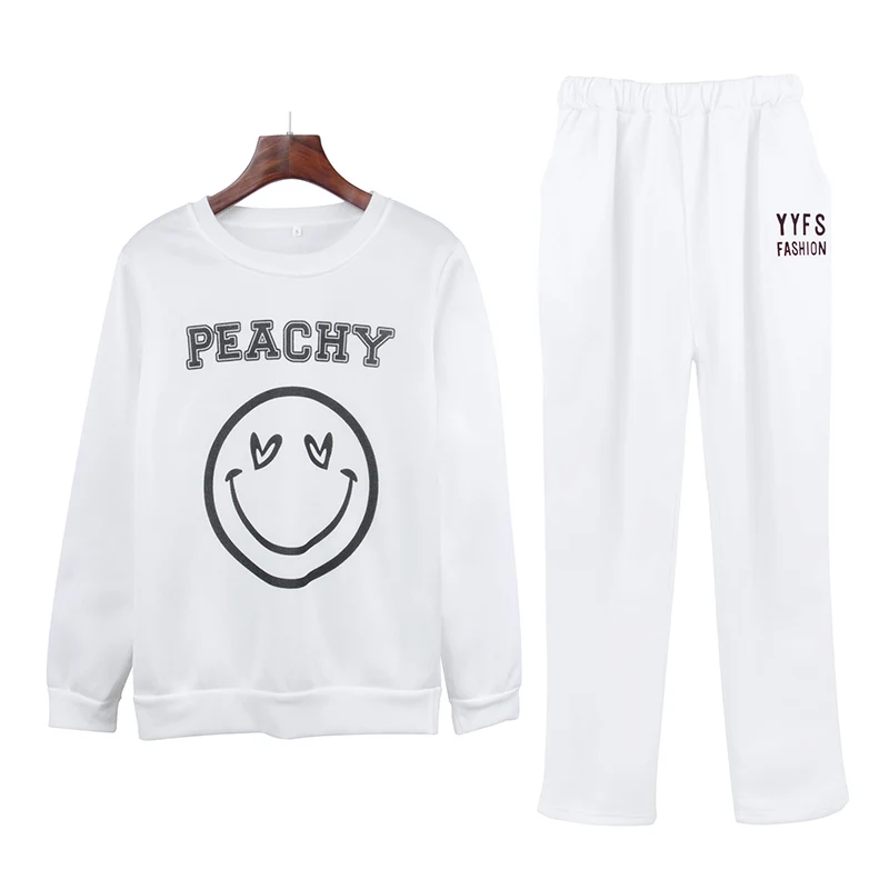 

American lady autumn winter leisure sports suit, with velvet, print, letters, round collar hoodie, trousers two sets