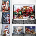 Постеры на холсте с изображением Санта-Клауса, оленя и снеговика, для гостиной, без рамки