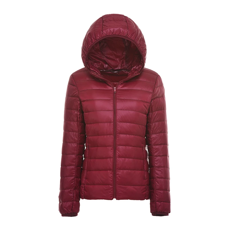 wine red Sfit, женский пуховик, пальто, 90%, бархат, теплый пуховик, ультра-светильник, куртки с капюшоном, длинный рукав, тонкая парка, женская, одноцветная, переносная верхняя одежда - Цвет: wine red