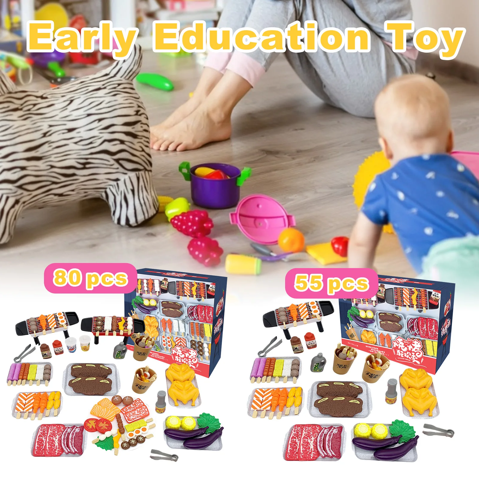 

Children's Miniature Food Kitchen Set Barbecue Toy Parentchild Play House Educational Kitchen Pretend Toy presents