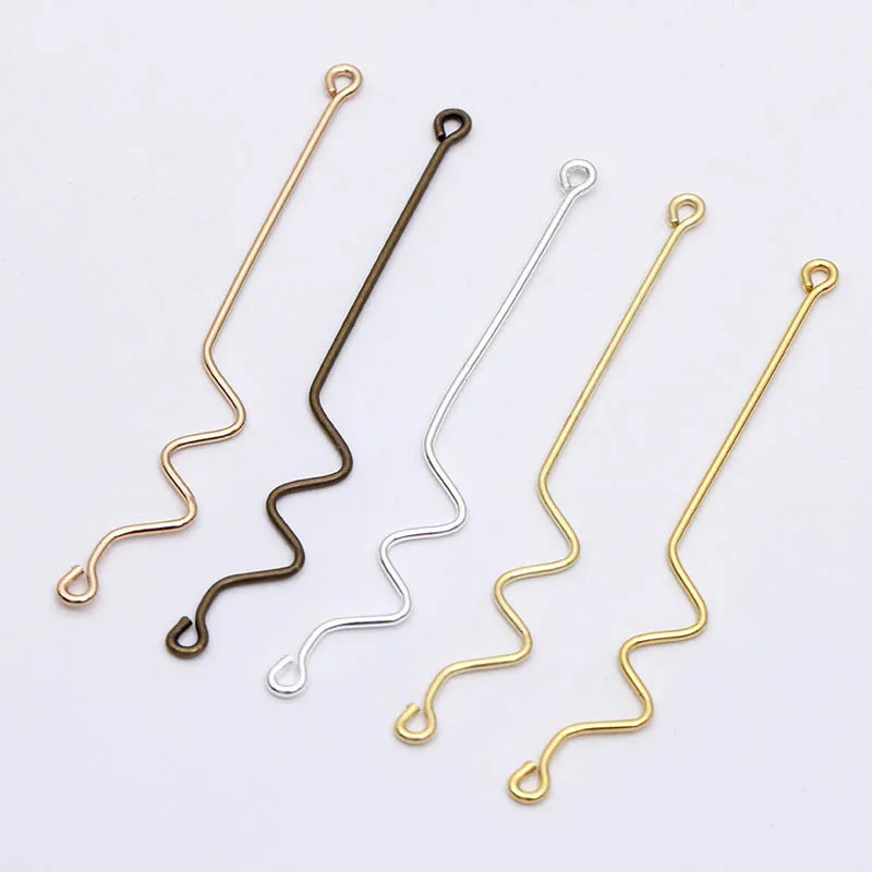 

100pcs 50x1mm Geometric Designs Wave Shape Eye pin with 2 Loops Earring & Pendant Supplies Connectors Finding DIY Jewelry Making