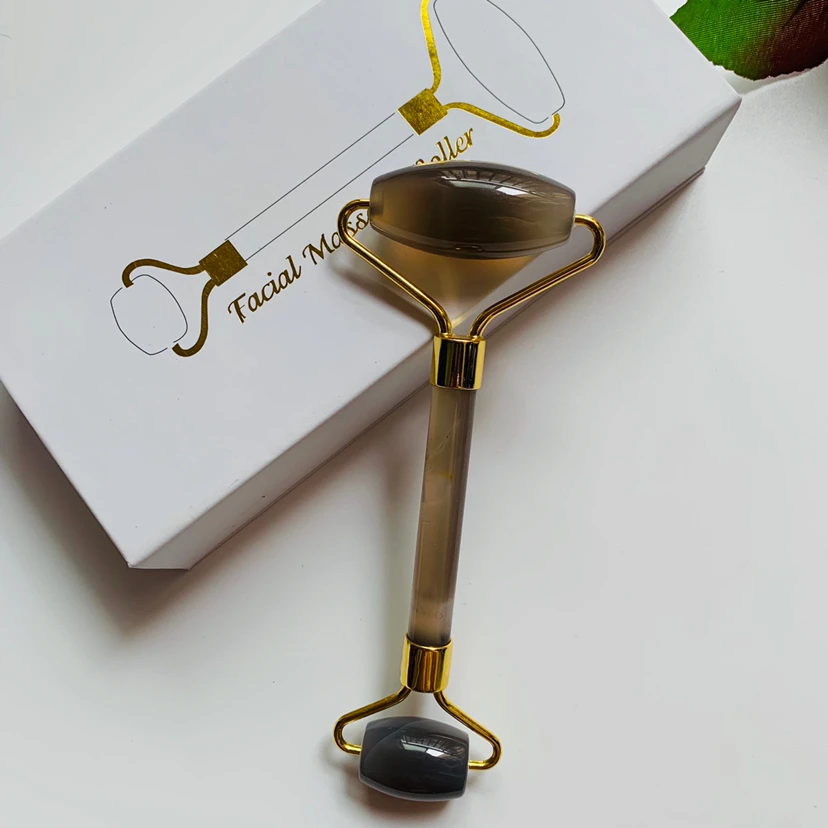 Портативный массажер для лица против старения Серый агат нефрит массажный ролик