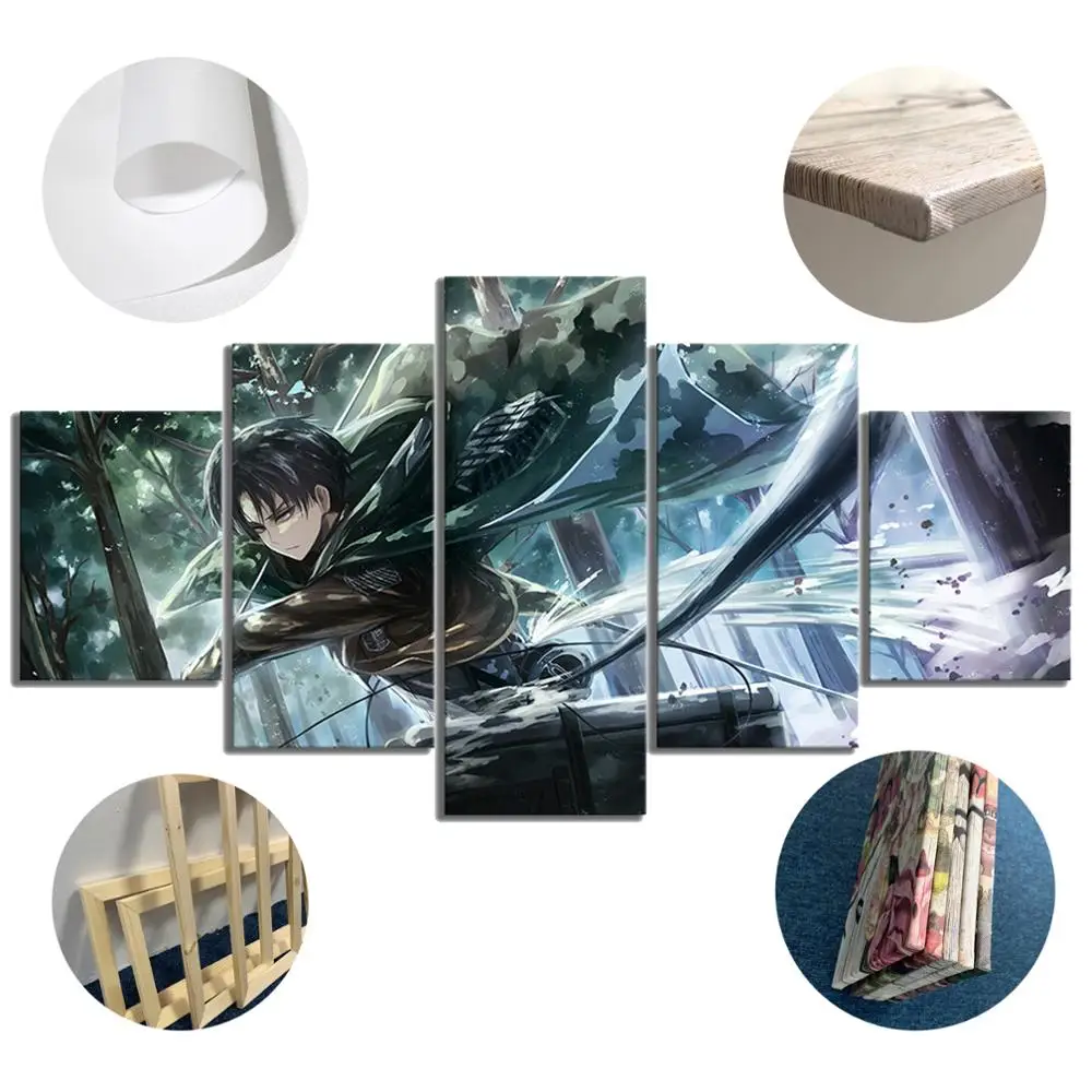 Картина на холсте 5 панелей Levi-Ackerman Attack On Titan аниме плакаты картины для гостиной