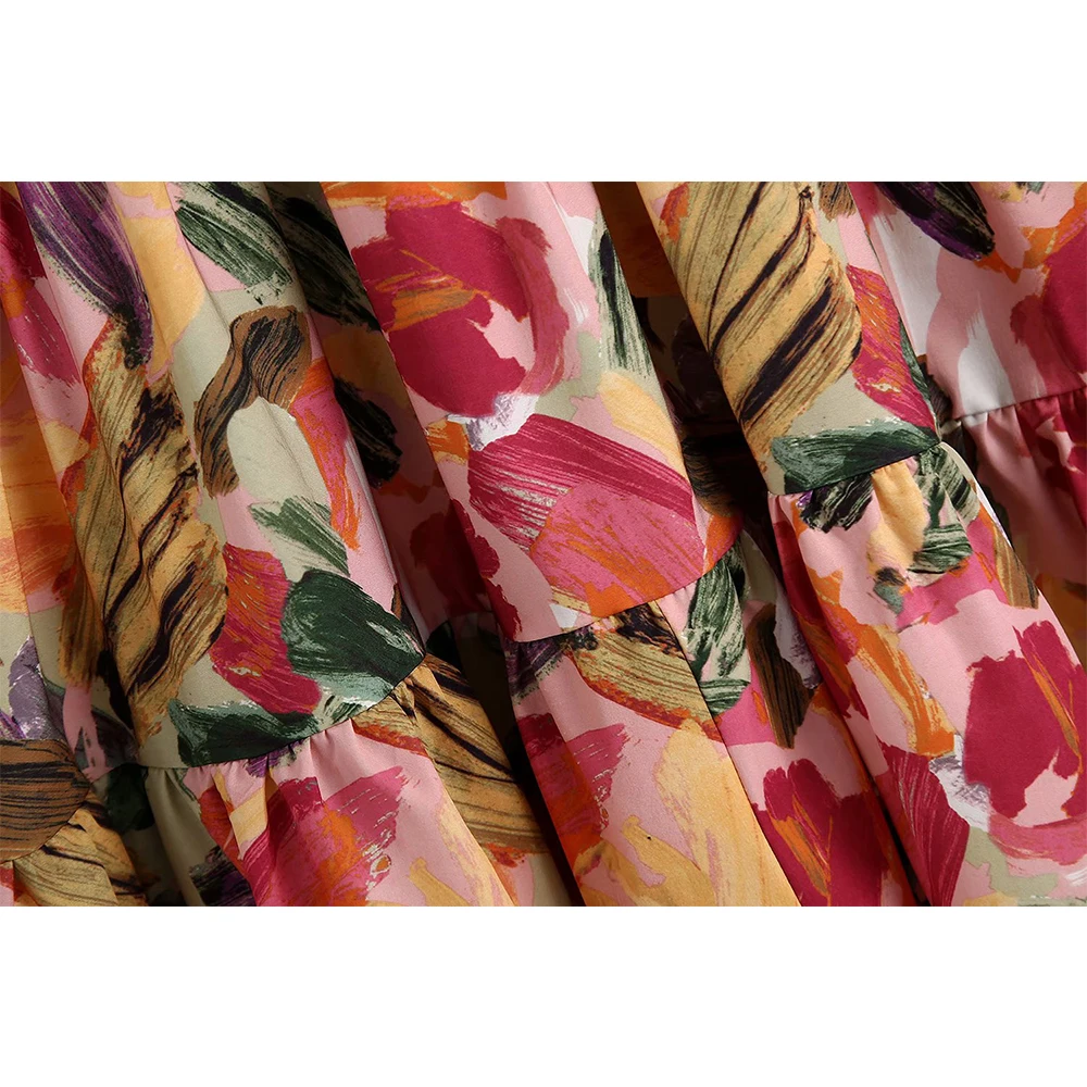 

2021 New Women Shirt Dress Flower Printed short Puff Sleeves elegant Casual Vintage Chic Lady Woman Short Dress