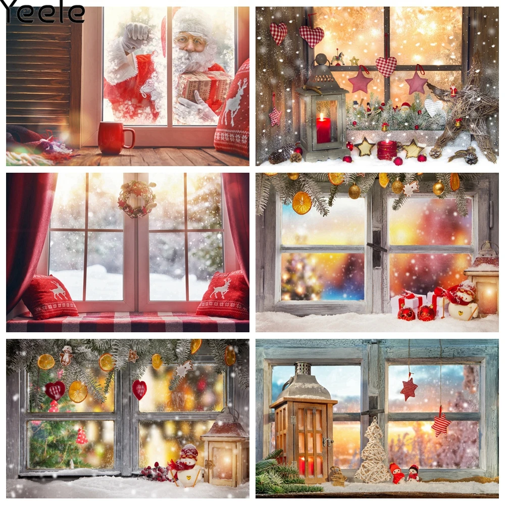 Фон для фотосъемки Yeele Рождественский реквизит цветочное Окно Снег ребенок