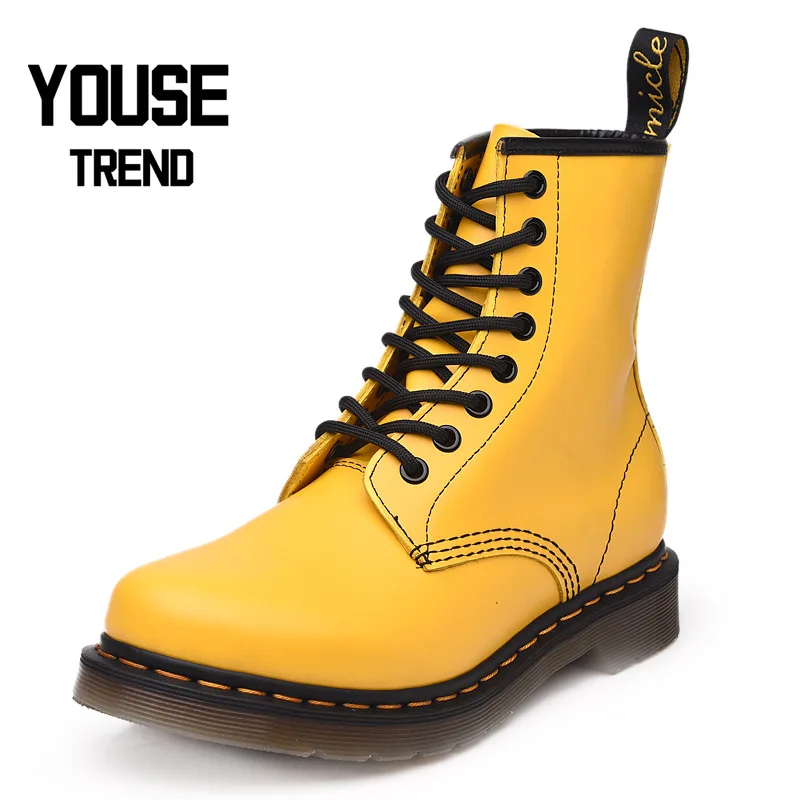 Женские кожаные ботильоны на шнуровке желтые мотоциклетные ботинки в стиле