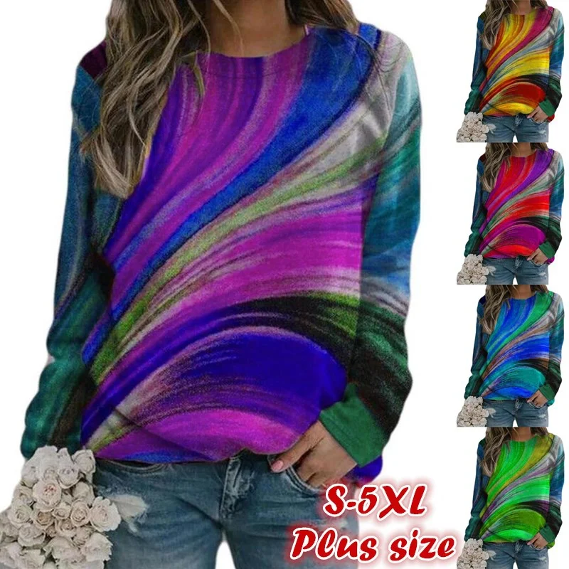 

Autumn and Winter Women Casual Tops Long Sleeve Cotton Blouse Ladies Fashion Round Neck Pullover Shirts Loose Printed T-shirt
