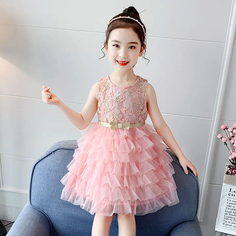 

Princess Girls Clothes Children Clothing Summer Party Kids Layered Dresses for Girls Toddler Girls Princess Dress with Flowers