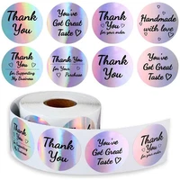 500 pcsroll laser gradient color thank you stickers 1 5inch round pvc decor decals for cookies take out gift package seal label