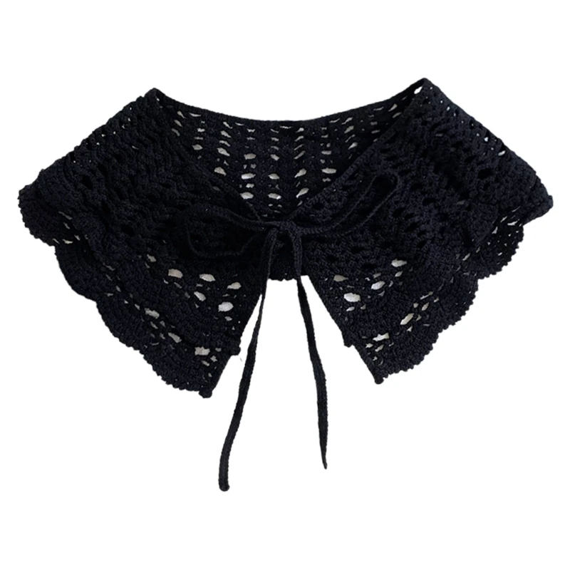 

2021 New Hollow Out Knitted Shawl Wrap Chunky Crochet Double Layer Lace Fake Collar Cape