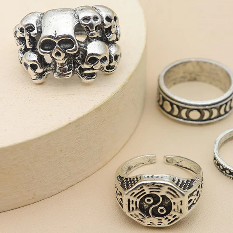 4 шт./компл. уникальное Открытое кольцо в горошек с перекрывающимся черепом
