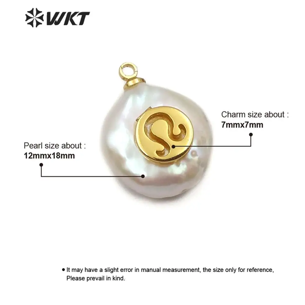 WT-JP161 twelve constellations gold pattern carved Pendant round shape pearl special gift for women Necklace Jewelry | Украшения и