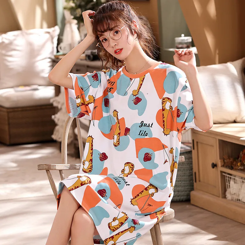 

Women Plus Size 3XL Cotton Short Sleeve Sleepwear Nightgowns Summer Cartoon Nightgowns Homewear Sleep Lounge Sleeping Dress