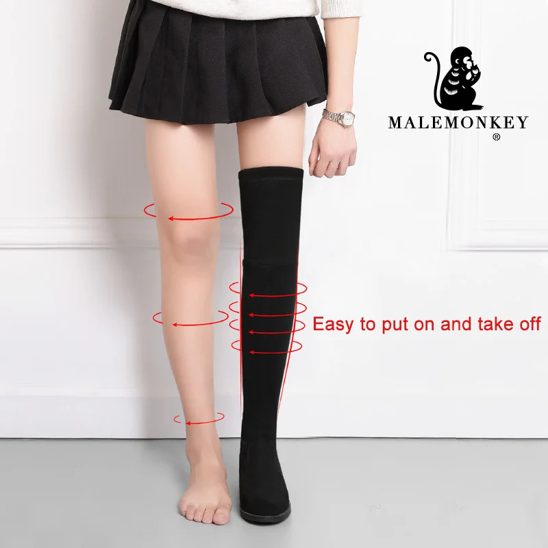 

2021 г., зимние женские сапоги выше колена теплая пикантная обувь из эластичной ткани на высоком каблуке без шнуровки осенние женские высокие ...