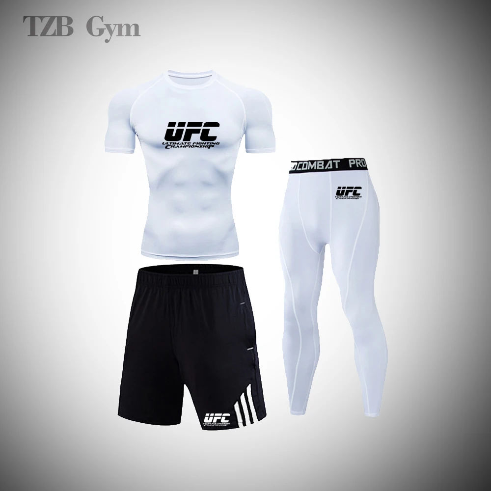 

MMA Men's Jogging Compression Sports Suit Gym Fitness Jiu Jitsu Sanda Boxing Quick Drying Training T Shirt Match Ball Tights