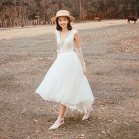kaunissina a line wedding dress backless deep v neck lace tulle princess bride dresses beach bridal gown custom size