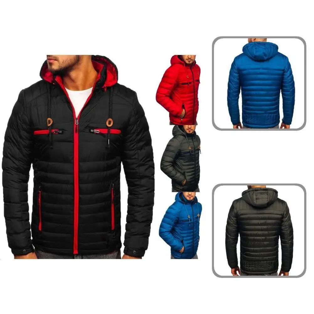 

Winter Down Coat Contrast Colors Hooded Windproof Warm Male Jacket for Outdoor
