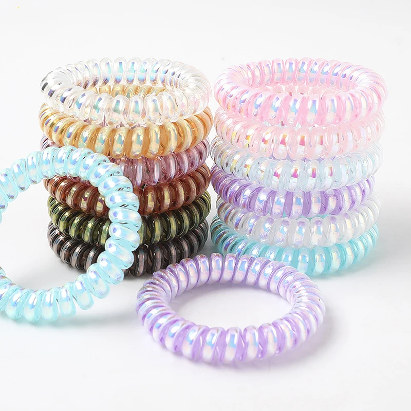 

Small Thin Colorful Elastic Plastic Rubber Spiral Coil Telephone Cord Wire No Crease Hair Ties Scrunchies Hair Ring Band