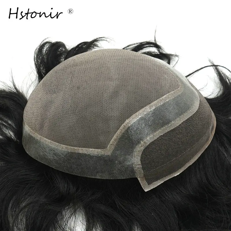 Hstonir мужские волосы монолитный кружевной топ швейцарские передние из ПУ с