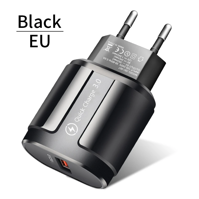 Black EU Зарядное устройство USB с разъемом EU/US для iPhone 7, 8, 11, QC3.0, быстрая зарядка, адаптер для huawei mate 30, зарядное устройство для мобильных телефонов, быстрая зарядка 3,0 - Plug Type: Black EU
