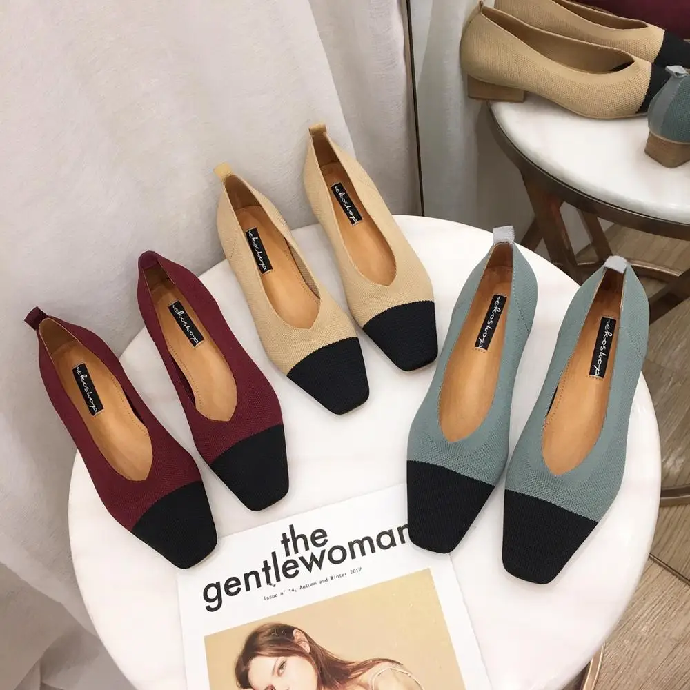 Новые женские туфли-лодочки sapato feminino; Дышащие Трикотажные Мокасины с острым носком и квадратным носком; Разноцветные лоферы; женская обувь с гибкой подошвой на каблуке
