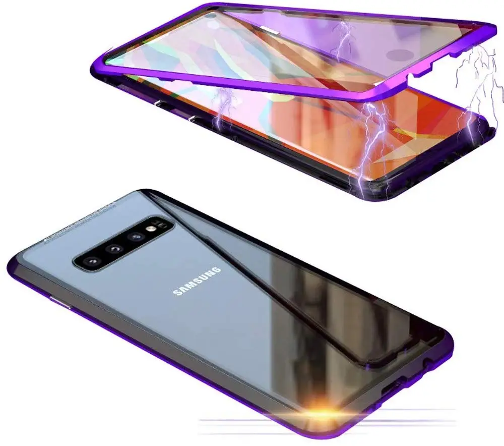 Чехол с магнитной адсорбцией для samsung Galaxy Note 10 Plus, двухсторонний, закаленное стекло, металлический чехол для samsung Galaxy Note 9, 8, чехол - Цвет: Purple Black