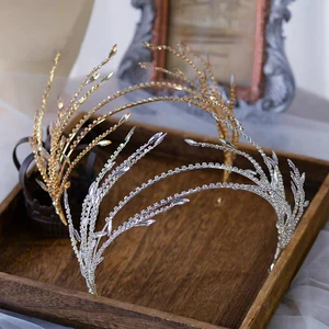 baroque crystal rhinestone tassel leaf hairband women bridal wedding tiara hair accessories crown hairwear jewelry free global shipping