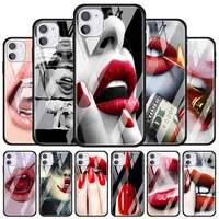 sexy red lips kiss for apple iphone 12 pro max mini 11 pro xs max x xr 6s 6 7 8 plus luxury tempered glass phone case