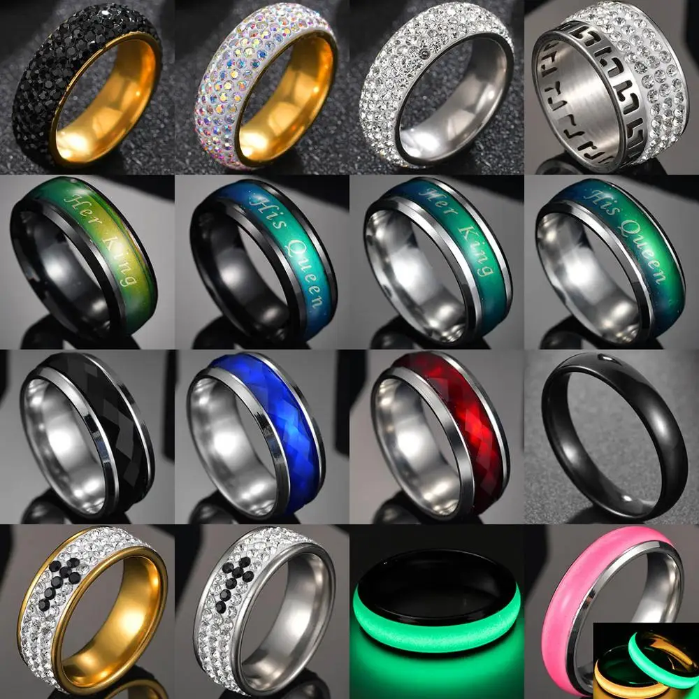 

Hot Sale Groove Rings Black/Blue/Red Stainless Steel Midi Rings For Unisex/Lovers Noctilucent/Cross Charm Jewelry Dropshipping